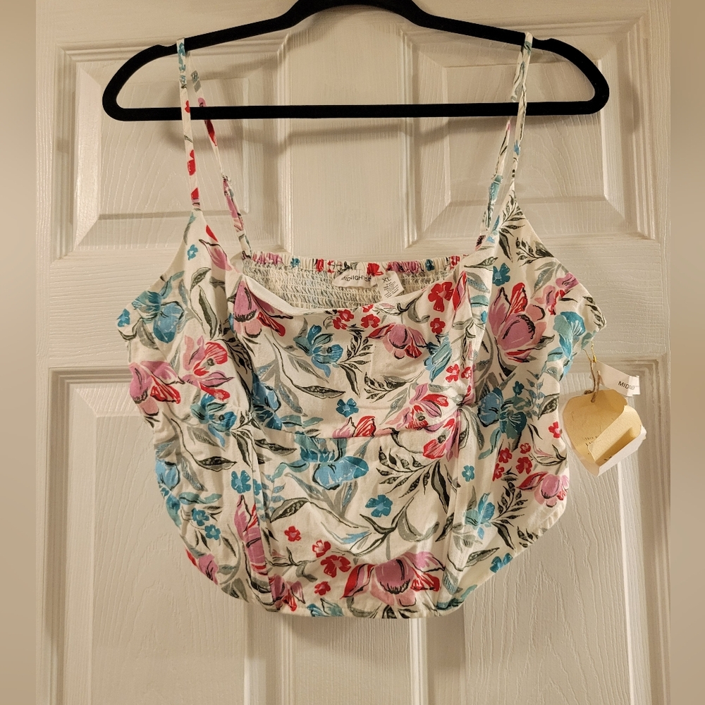 Floral Camisole/corset Crop Top White with Pink Red and Blue Floral Size XL NWT